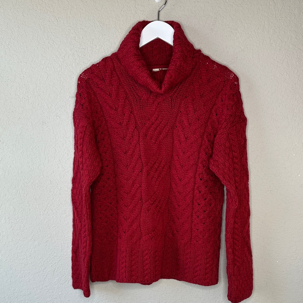 Cozy Red Cable Knit Turtleneck Sweater